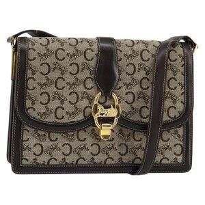 Authentic CELINE C Sulky Shoulder Bag Canvas Brown Gold